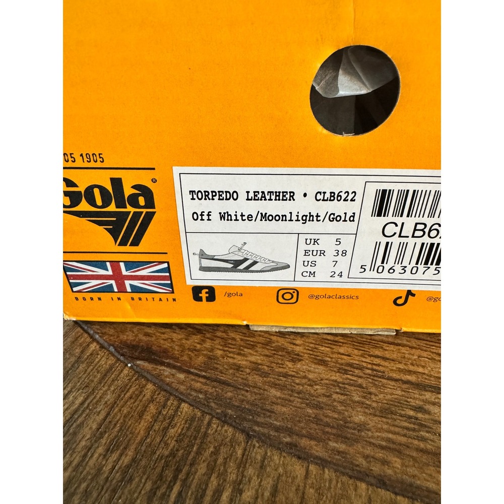 Gola Torpedo Leather Sneakers Off White Moonlight Gold CLB622 Womens 7 Mens 5 - Picture 2 of 6